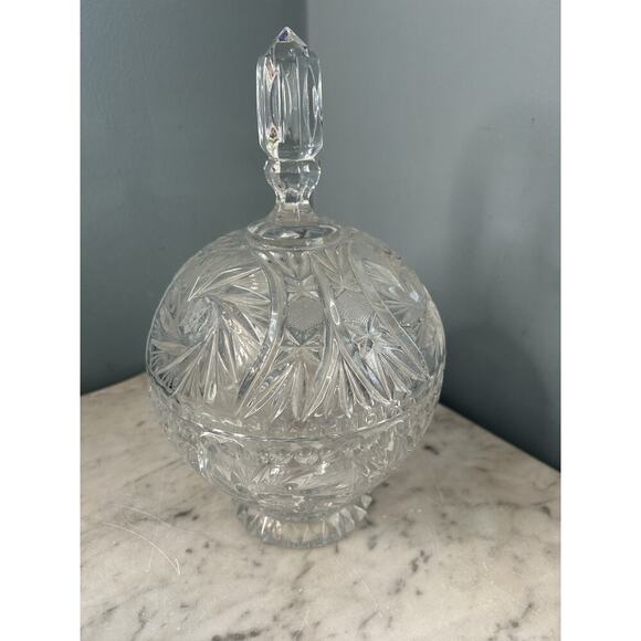 Bohemia Crystal Candy Dish Lidded Vintage Violetta Pinwheel Star of David Clear - Picture 14 of 16